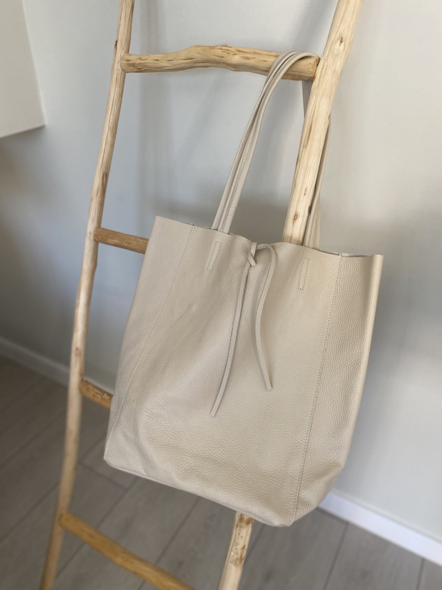 BOLSO SHOPPER PIEL COLOR CREMA VALENTINA